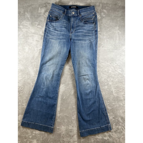 Express Womens Bell Flare High Rise Jeans 4 Dark Wash Stretch‎ Denim Festival - Picture 1 of 8